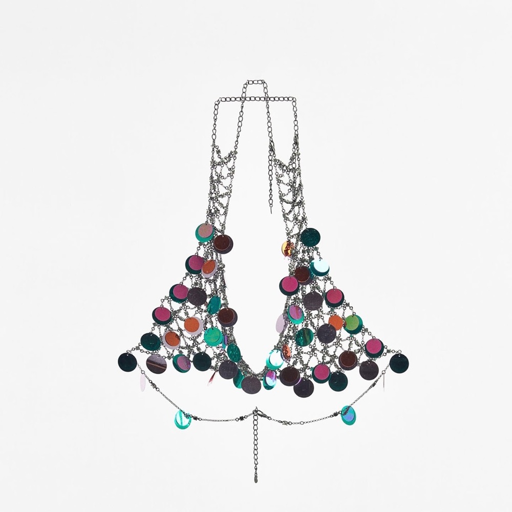BLOGGERS FAV ZARA MULTICOLORED JEWEL SEQUIN TOP - Picture 5 of 6